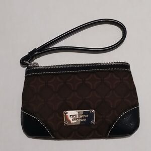 Nine West  Small Woman's  Brown Wristlet Bag Leather Fabric Zipper Closure.....